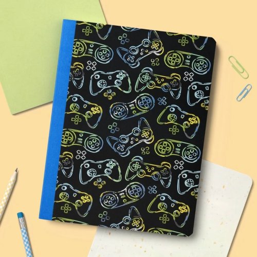 7.5"×10.5" Black Gaming Composition Notebook, Wide Ruled Lined Notebook for School Writing