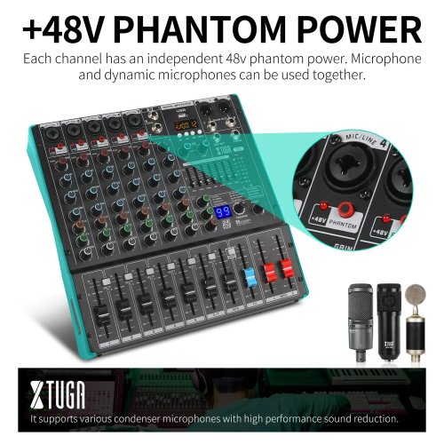 TLF Xtuga 8-Kanal USB Digital DJ Mixer mit Karaoke DSP, Professionelle Live-Sound Konsole