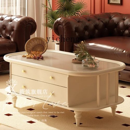 Retro Solid Wood Coffee Table & TV Cabinet Set - Living Room Furniture with Glass Tea Table