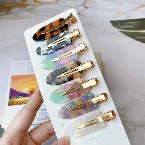 No Crease Acrylic Hair Clips 2Pcs with Gold Metal Clasp Marble Pattern Anti-slip Hairpins for Party Daily Wear Hair Styling