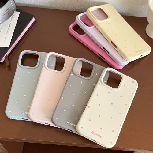 Coque pour iPhone 11 12 13 14 15 16 17 Pro Max à pois style coréen, souple antichoc couleur pastel avec bumper