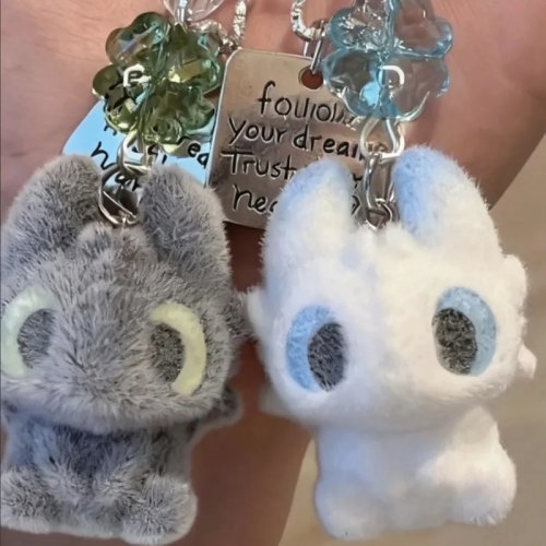 Potdemiel Cute Toothless & Light Fury Flocked Plush Cartoon Bag Charm Keychain Pendant Doll Trendy Toys Surprise Gift
