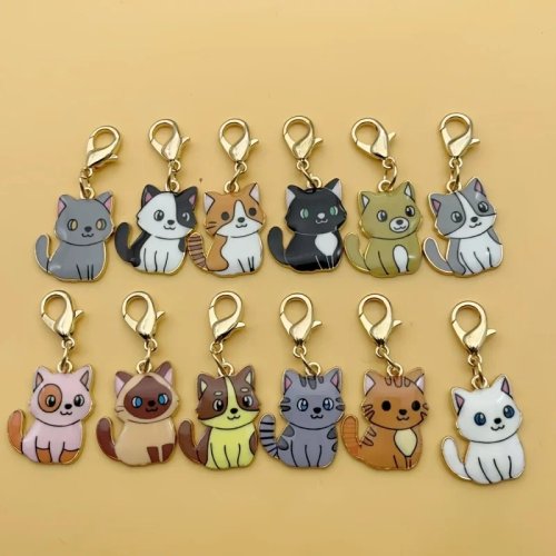 12pcs Gantungan Kunci Kucing Duduk Lucu Kartun, Klip Lobster, Aksesoris Tas Hadiah Perhiasan