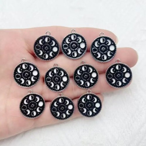 10 unid. pingentes lua estrela fase lunar, acessórios DIY feito à mão em liga para porta-chaves, colares e brincos