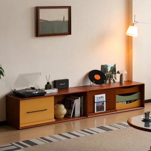 Solid Wood TV Cabinet with Storage, Rustic Vintage Bauhaus Style, Luxury Living Room Furniture