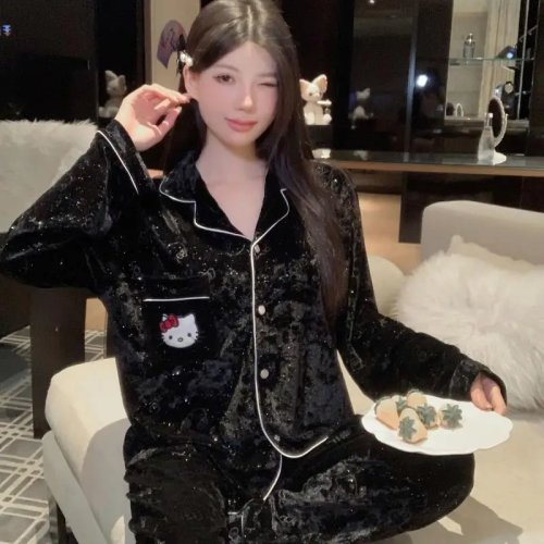 ハローキティ パジャマ レディース 秋冬 新作 長袖 ゴールドベロア 甘可愛い 快適 部屋着 女子