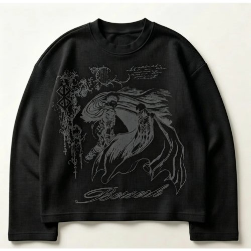New Autumn Winter Subculture Round Neck Long Sleeve T-Shirt with Anime Print, Dark Decadent Street Trend Casual Top Ins