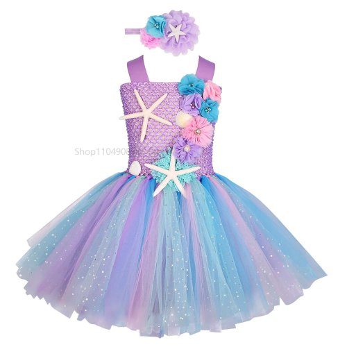Fish Princess Dress for Girls – Toddler Mesh Rainbow Tutu Skirt with Fish Scale Sequins, Summer Party & Halloween Outfit