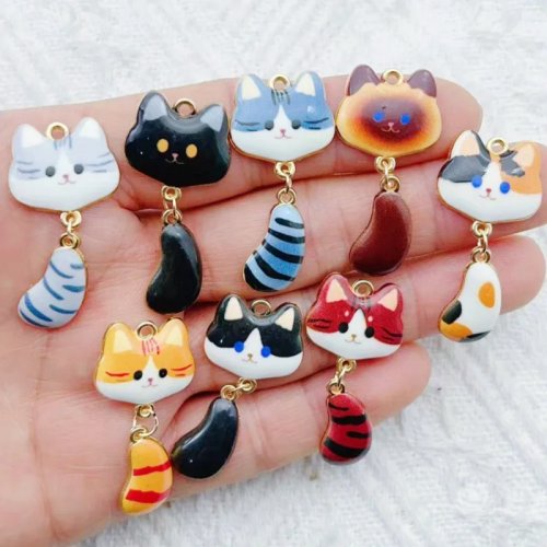 10 ชิ้น น่ารัก แมวตาโต หาง จี้ โลหะ หยดน้ำมัน DIY ทำมือ กระเป๋า ห้อย พวงกุญแจ อุปกรณ์