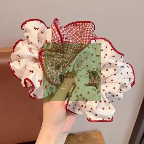 2/3Pcs Red Cute Dot Plaid Scrunchies Valentine's Day Gift Stretchy Hair Ties for Women Girls Holiday Hair Accessories