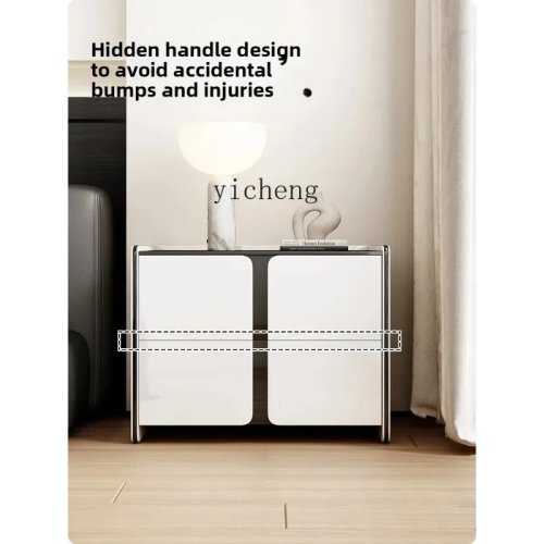 Minimalist Light Luxury Square Bedside Table with Storage Cabinet - High-End Nightstand