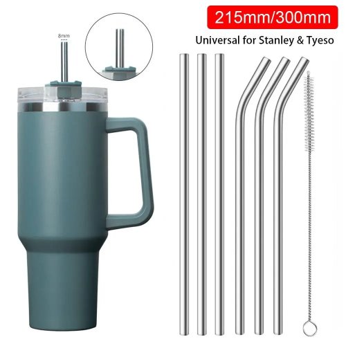 1pc Silver Stainless Steel Straw Straight Bent Reusable Drinking Straw for Stanley 30oz 40oz Tyeso Cup 6mm 8mm