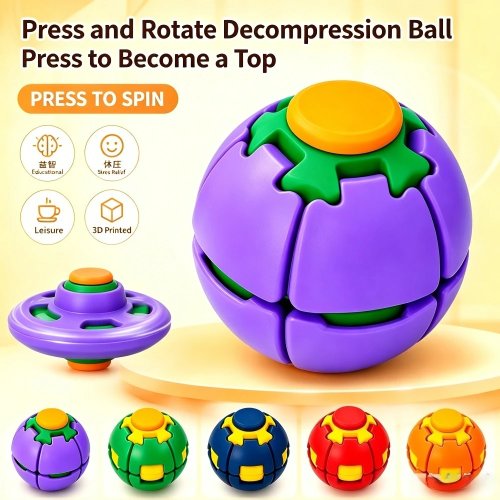 Transformeerbare fidget spinner bal om in te drukken en te draaien, stressverlagend speelgoed, vervormbare sensorische vingertopspinner voor kinderen en volwassenen, cadeau