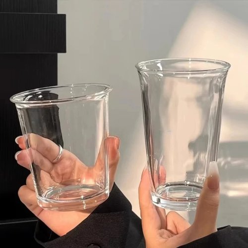 미니멀리스트 투명 유리컵 플립 뚜껑 포함, 라떼 컵, 주스 우유 컵, 물병, 가정용 유리 제품