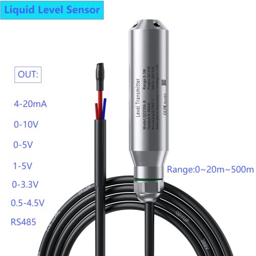 جهاز إرسال مستوى الماء 4-20mA/0-10V، مسبار استشعار مستوى السائل، RS485، DC24V للمضخة، من 0-5م إلى 0-50م