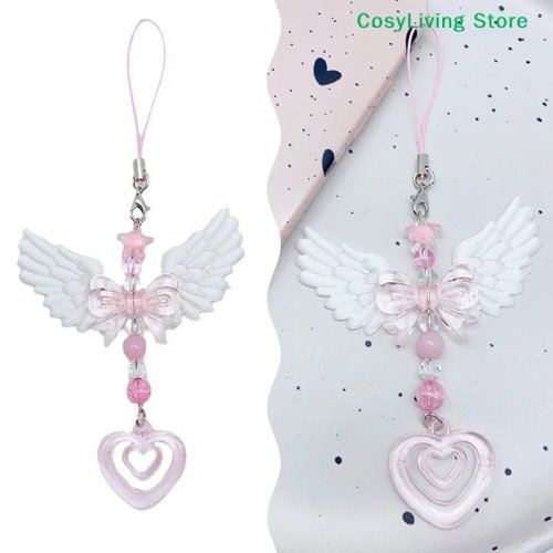 Lovely Wings Bow Heart Phone Strap Keychain Pendant Charm for Bags, Party Gift Set