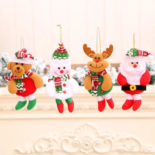 4-Piece Christmas Tree Ornament Set: Santa, Snowman, Reindeer & Bear with Red and White Scarves, Xmas Decor