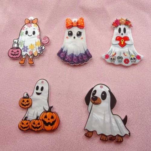 10個 アクリル 両面プリント ハロウィン ゴースト ペンダント DIY ジュエリー パーツ