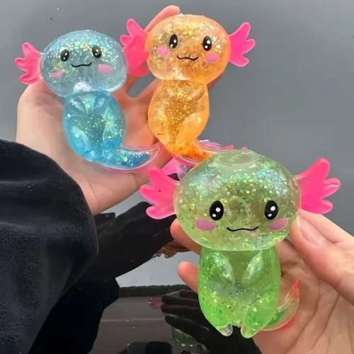 Glitzer-Axolotl Maltose Squishy Fidget Spielzeug – Dehnbarer Anti-Stress-Knautschball, Geburtstagsgeschenk