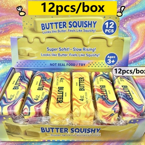 1 Caja 12 Piezas Juguete Squeeze de Rebote Lento con Forma de Barra de Mantequilla - Anti Estrés Sensorial Suave para Venta al por Mayor y Menor