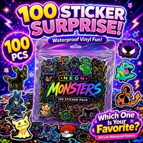100 autocolantes Pokémon néon à prova de água DIY para portátil, telefone, bagagem, skate, scrapbook, garrafa de água decoração