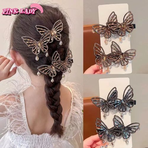 韓国風ラインストーン蝶ヘアピン – 甘いサイド前髪用ダックビルクリップ | エレガントなヘアアクセサリー