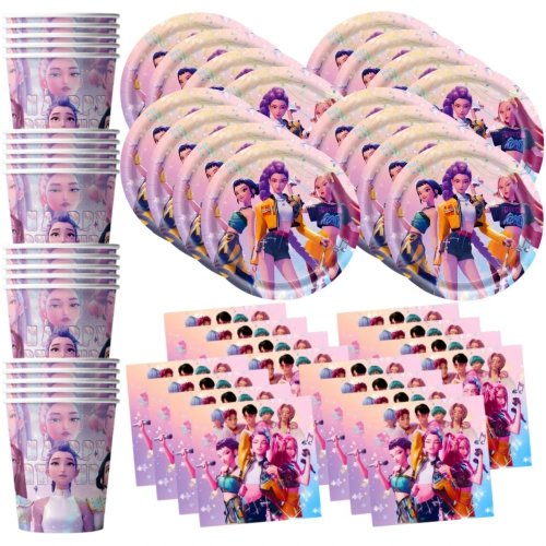 Ensemble de 60 pièces de vaisselle jetable thème Kpo Girl, assiettes en papier, gobelets, serviettes, dessin animé, anniversaire enfant, baby shower, articles de fête, décoration