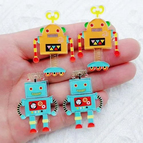 10 Stück Cartoon Uhrwerk Roboter Acryl Schlüsselanhänger DIY Taschenanhänger