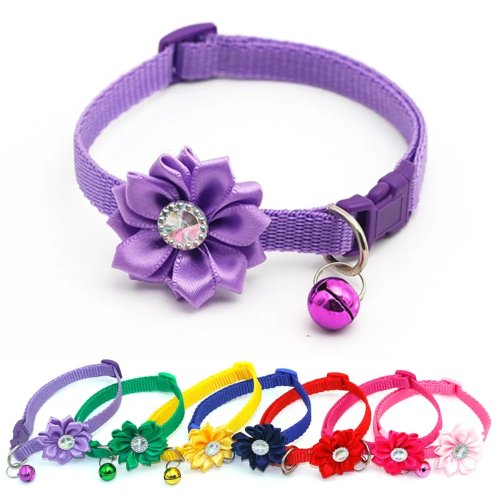 Verstellbares Halsband für Katzen & kleine Hunde mit Blume und Glöckchen, süßes Haustier-Halsband