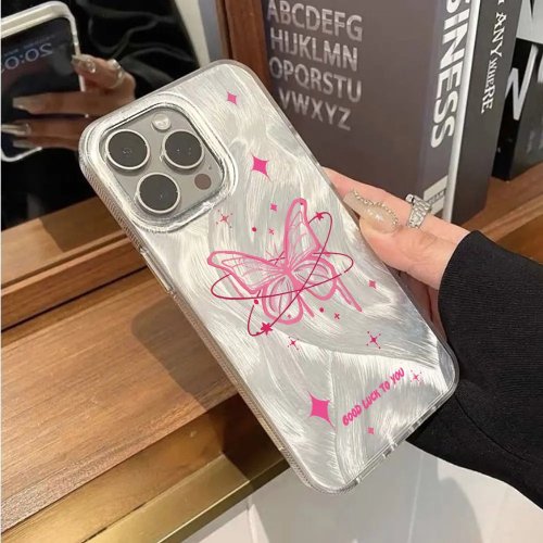 Custodia con fiocco e linea rosa (IMD) per iPhone 16, 16 Plus, 16e, 17 Pro, 17e, 15, 15 Plus, 14, 14 Plus, 13, 12, 11 Pro Max, X, XR, XS, SE, 8, 7, cover PC leggera