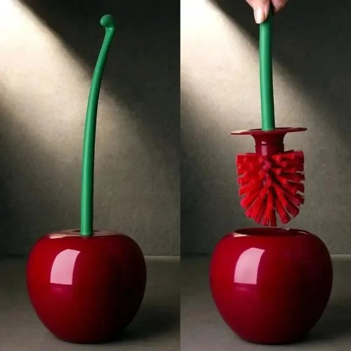 Red Cherry Shape Toilet Brush with Holder Set, Creative Lovely Bathroom Cleaning Kit