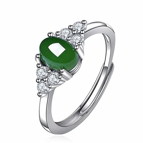 Anel de Jade Verde Natural, Joia Verdadeira, Amuleto de Pedra Preciosa Esculpida, Presente Vintage da Sorte para Mulher