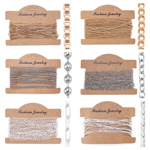 6 Types Jewelry Making Chains, Silver Gold Copper Plated Cable Link Chains for DIY Necklace Bracelet Crafts, 5 Meters