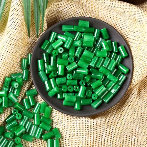 10 perline cilindriche in giada verde naturale per gioielli fai da te, amuleto talismano pietra, regalo moda per donna