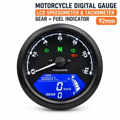 Tachimetro Contagiri Digitale LCD per Moto, Odometro Universale 12V Indicatore Carburante Sostituzione per Moto Modificata Stile BBST