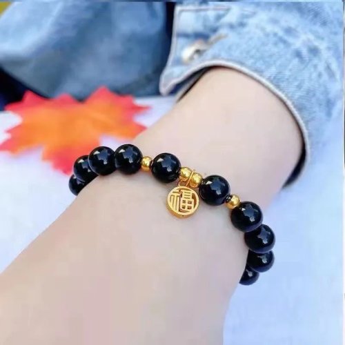 Pulsera de cuentas de jade natural para mujer, amuleto tallado de diseño, brazalete, talismán de ágata, joyería de moda, regalo