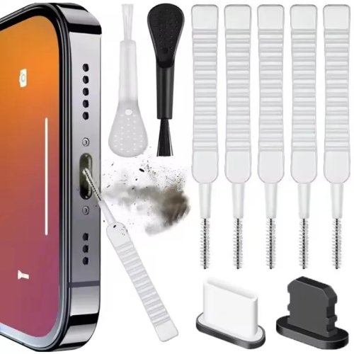 iPhone 16 15 14 ・Samsung・Xiaomi対応 スマホ端子掃除キット ダストプラグ付き 充電ポート・イヤホンジャック掃除ブラシ
