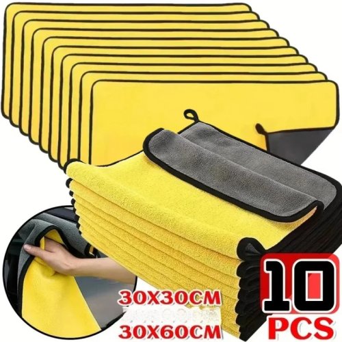 Double Layer Microfiber Car Cleaning Towels 30x60cm Soft Quick Drying for Windows Mirrors Wiping Rags 1/2/3/6/10Pcs