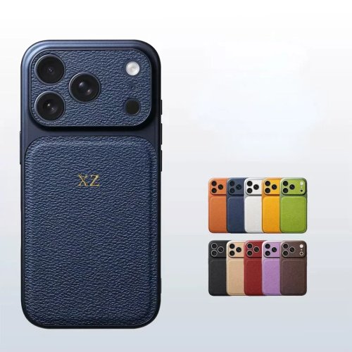 Personalized Gold/Silver Initials Leather Case for iPhone 15, 14, 13, 17 Pro Max, 14 Plus, 16 Plus, 17 Air - Luxury Lens Protection