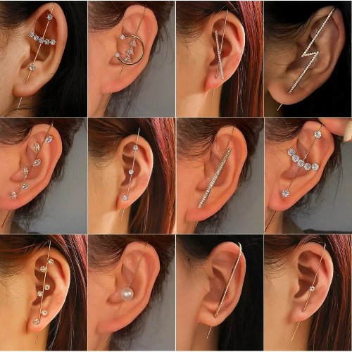 Boucles d'oreilles femme feuille zircon – Puces d'oreille simples, design lobe incliné