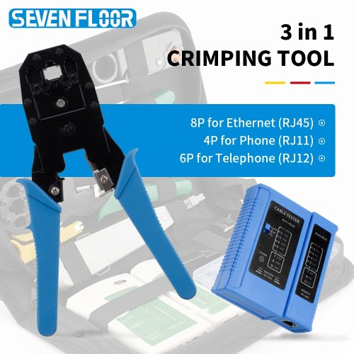 Kit Alat Jaringan RJ45 Crimper 8P6P4P - Cable Tester, Punch Down Tool, Stripper, Obeng, Modular Plug, Boot, Tas Alat