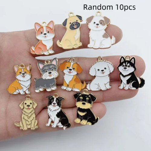 10 chiếc charm chó tráng men, mặt dây chuyền hợp kim chó con hoạt hình để làm đồ trang sức DIY, hoa tai, vòng tay & móc khóa