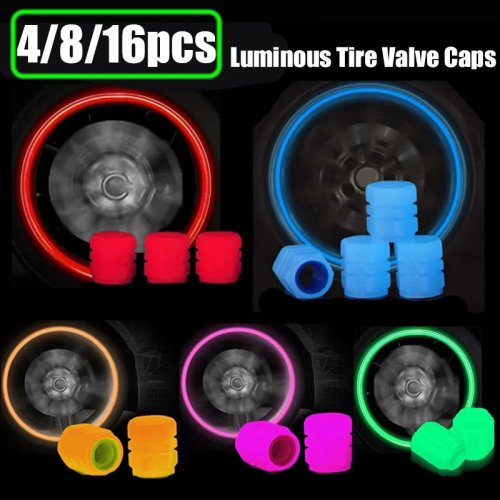 Glow in the Dark Tire Valve Caps Multi-Color Fluorescent Dustproof Valve Stem Caps for Motorcycle Bike