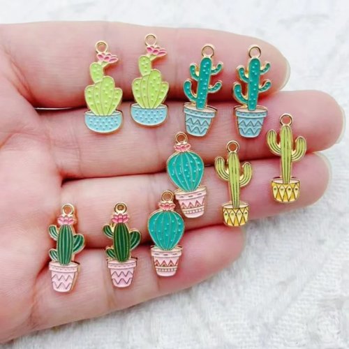 10 peças pingentes cato de liga com esmalte para brincos e porta-chaves, material DIY feito à mão