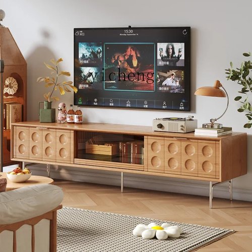 Solid Beech Wood TV Cabinet with Storage Locker for Small Apartments, Living Room