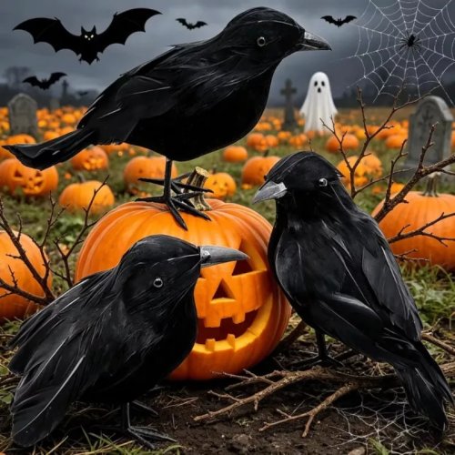 1 pezzo Decorazione Halloween Corvo Nero Realistico Piume Floccate Riproduzione Animale per Casa Giardino Festa Horror