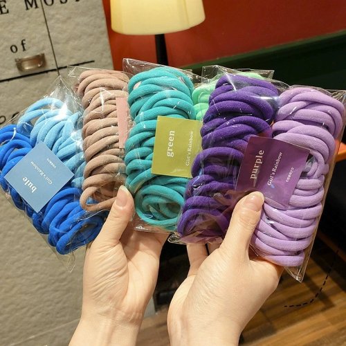 50 Pcs Girls' Candy Color Seamless Hair Ties – High-Elastic Colorful Towel Hair Bands for Children, Candy Color Head Rope