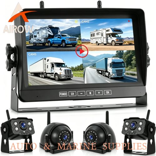Sistema di retrocamera wireless per camper Airow Auto con monitor DVR, impermeabile, visione notturna, telecamere laterali/posteriori per rimorchio/camion/camper