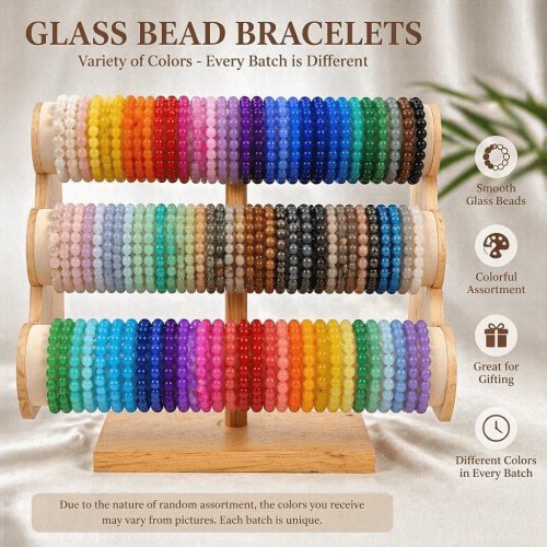 Paket 117 Gelang Manik Kaca Warna Bohemian, Pria & Wanita, Elastis Bisa Diaturn, Hadiah