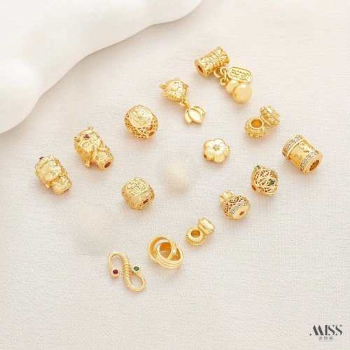 Abalorios Espaciadores de Cobre Chapado en Oro 18K, Calabaza de la Suerte, Flor, Tara, Doncella Dragón, Accesorios para Bisutería DIY